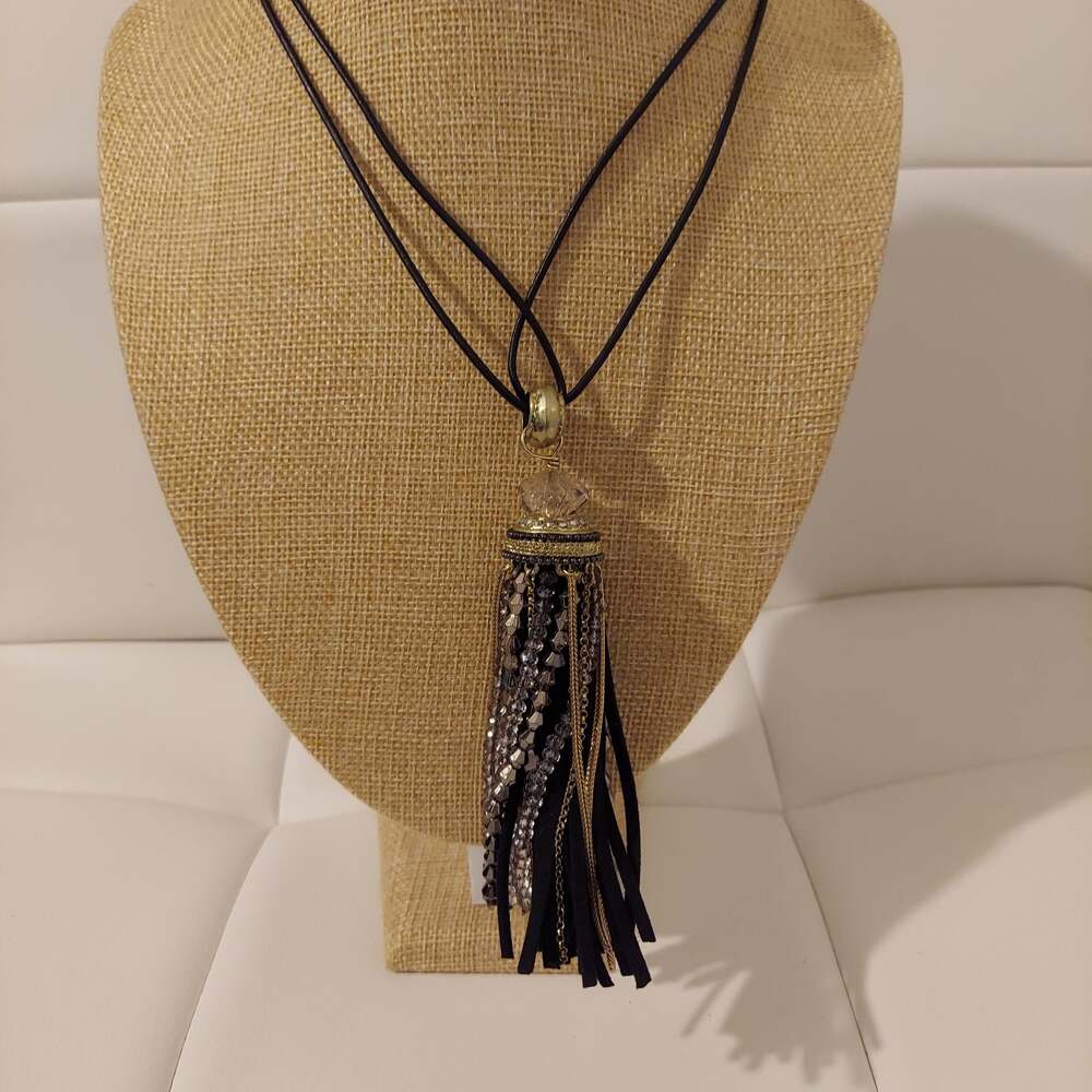 Chico's Gold Tone and Beads Celia Tassel 34" Pendant Necklace